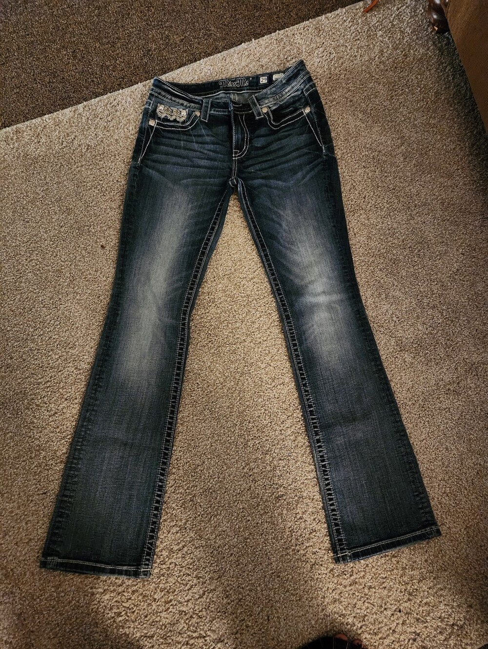 Miss Me Mid Rise Slim Boot Jeans with Embroidered Back Pockets 29x34